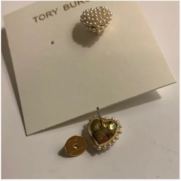 14K Tory Burch Pearl Heart Studs w Dustbag - Picture 7 of 7